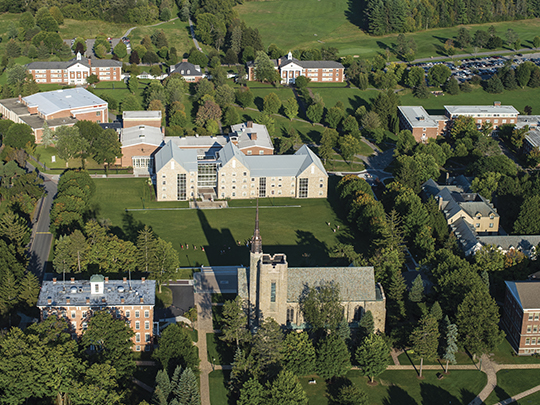 aerial view of campus buidlings